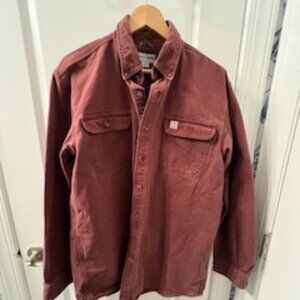 Maroon Mens Large Tall Carhartt LS Heavy Weight Cotton Twill Shirt